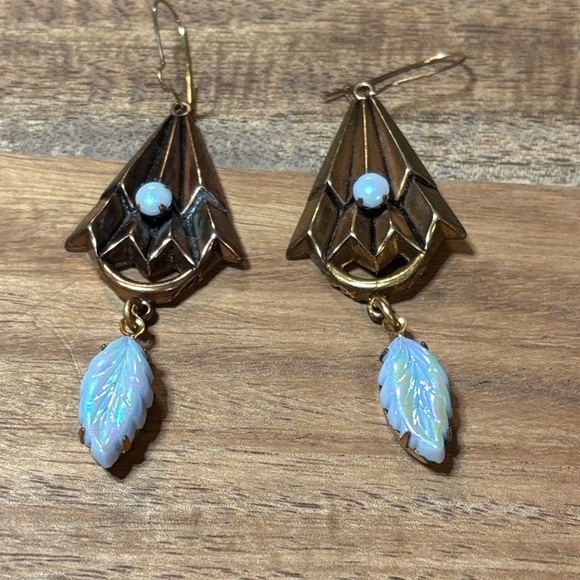 Jewelry - 1930's Czech art deco opaline glass dangle earrings